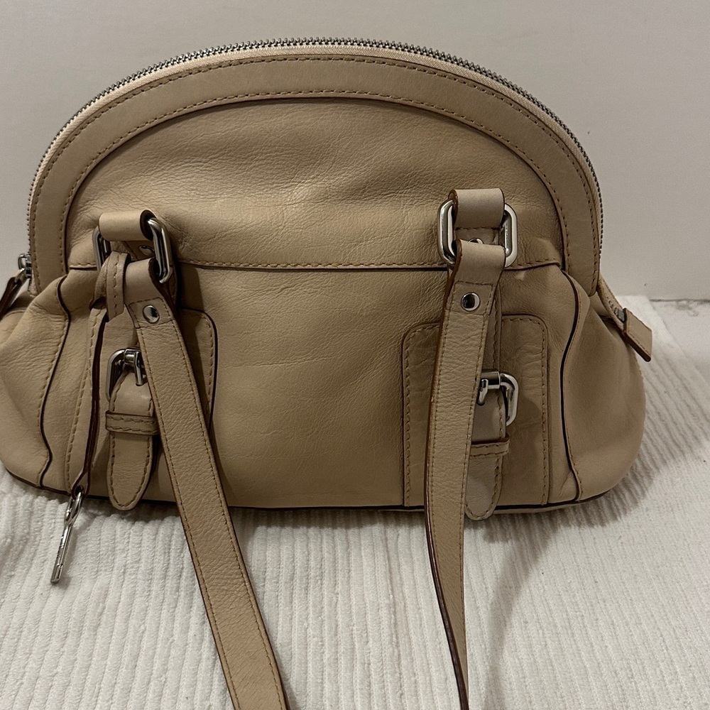 Fossil Beige Leather Shoulder Bag